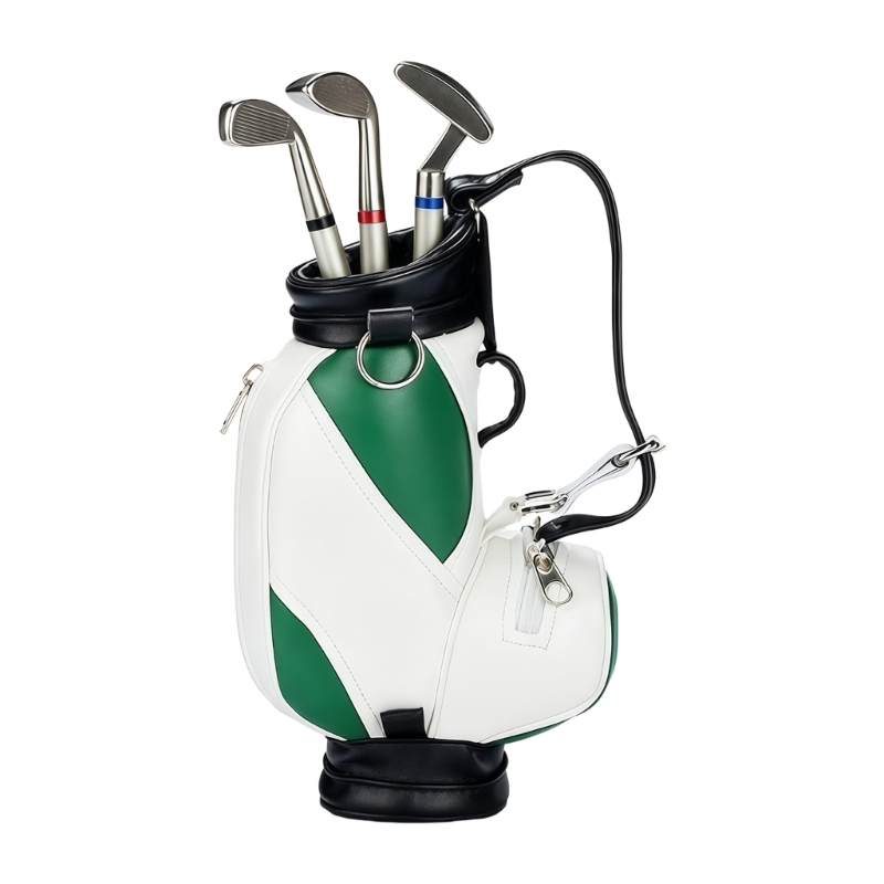 Golf Equipment Manager - ゴルフテーマのデスクトップ鉛筆オーガナイザーコンテナPUレザーペンカップ3ゴルフクラブ形状ペン付き男性用お父さん誕生日ギフト