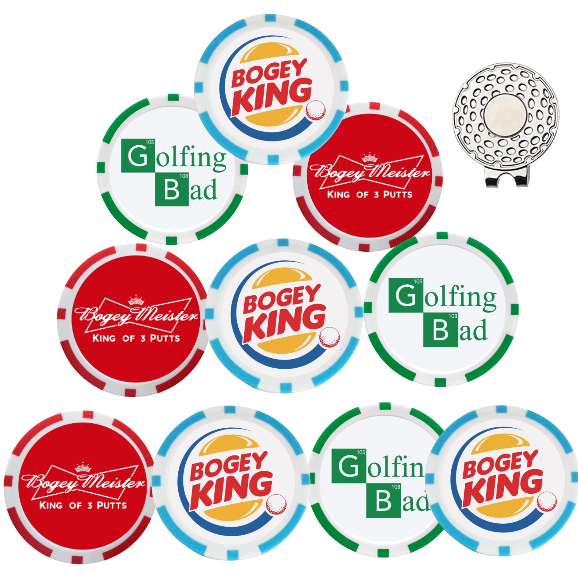 Ball Marker Set - 9個入りEA ABSゴルフポーカーボールマーカー、ベストセラー、PGAゴルフチップボールマーカー付き、ゴルフ愛好家の父親への素晴らしいゴルフギフト