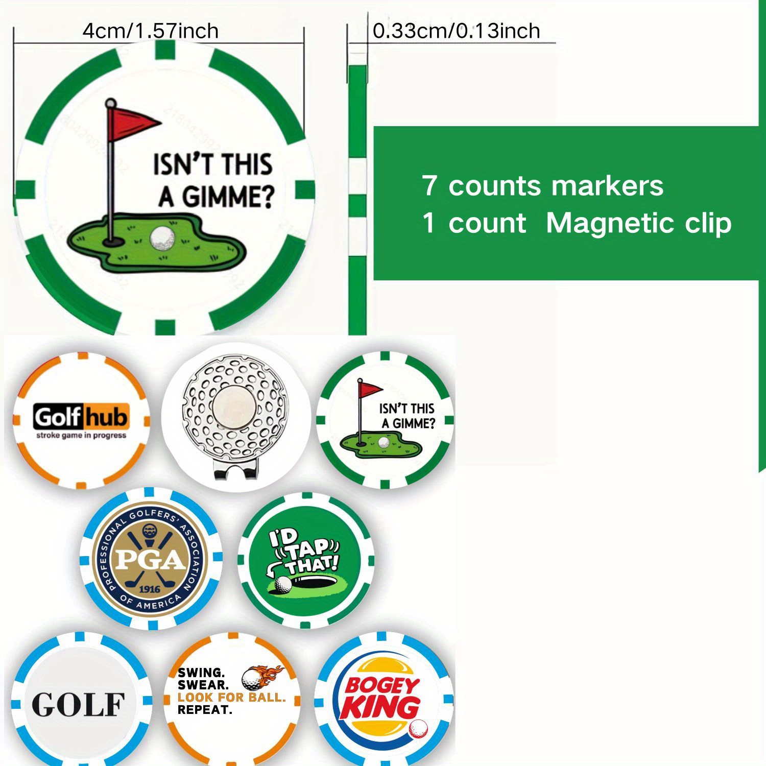 7個入り PGAゴルフボールマーカー 磁気ハットクリップ付き - Ball Marker Set のレビューと価格
