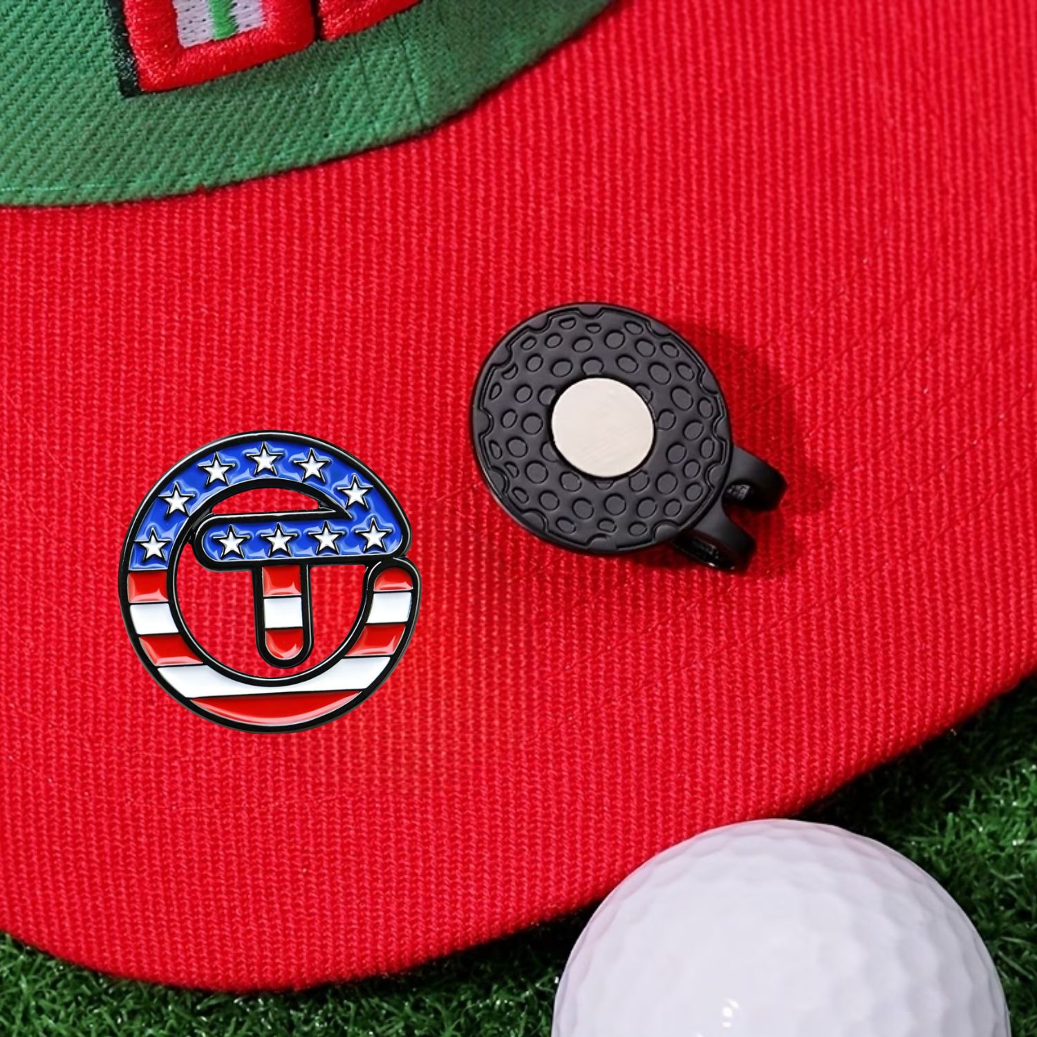 アメリカ国旗風星条旗ゴルフボールマーカー、マグネット式ハット - Ball Marker Set のレビューと価格