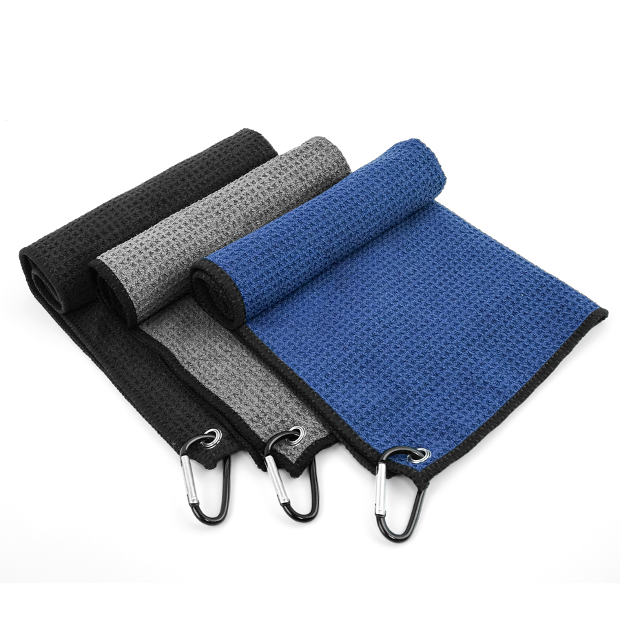 マイクロファイバーゴルフタオル カラビナクリップ付き ウォッ - Golf Towel Waffle のレビューと価格