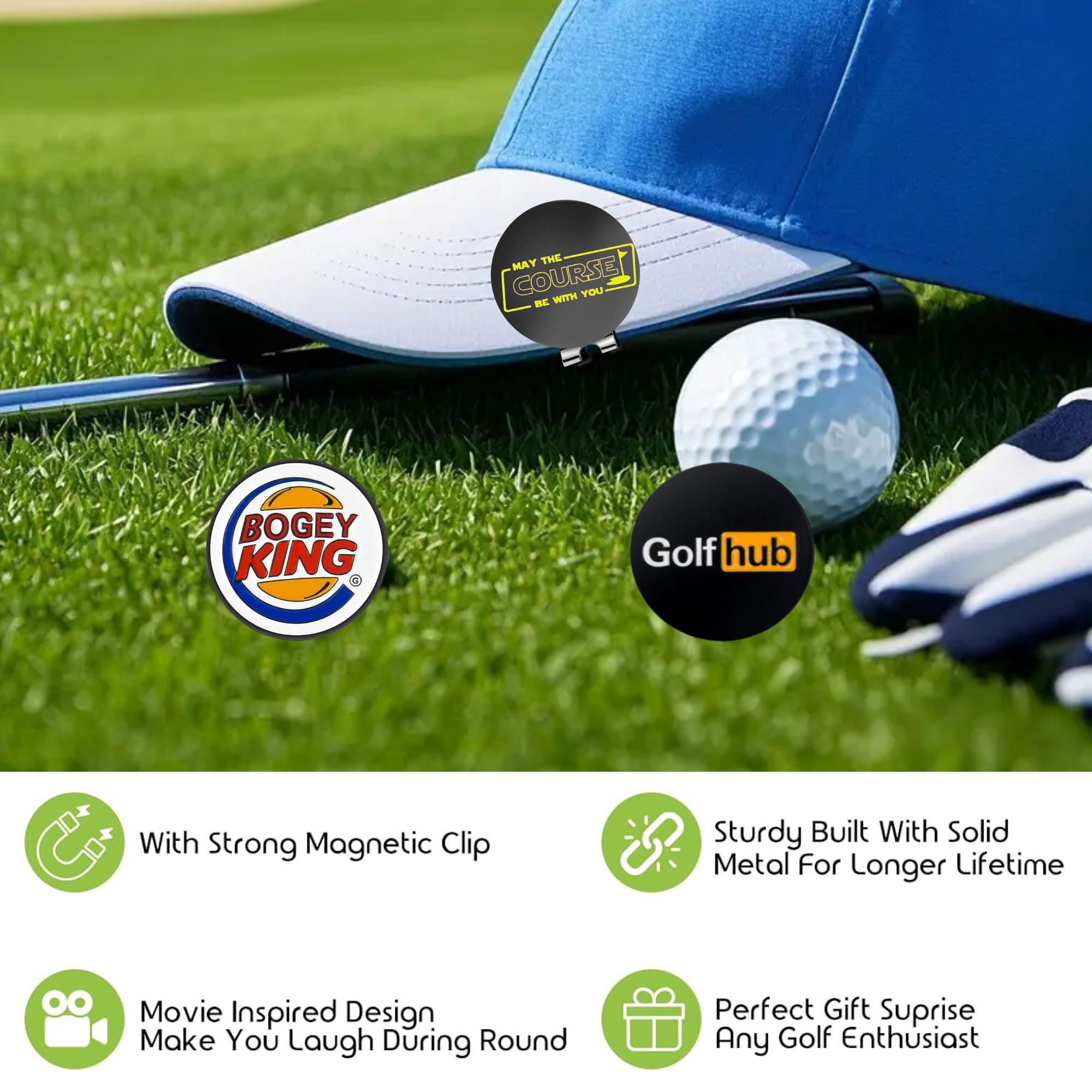 3個入り面白いゴルフボールマーカー、標準的な磁気ハットクリッ - Ball Marker Set のレビューと価格
